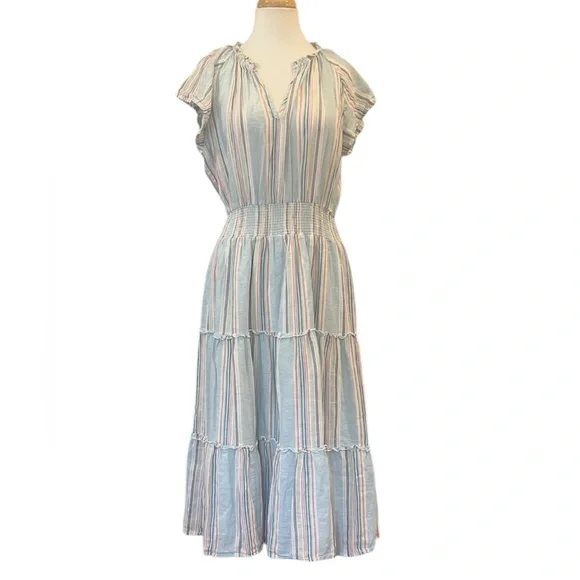Rails Amellia Sag Harbour Tiered Striped Short Sleeve Midi Dress Large - Picture 1 of 8